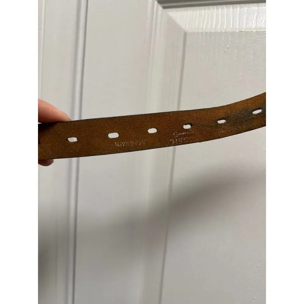 Fossil Brown Leather Snakeskin Print Skinny Belt Y2K